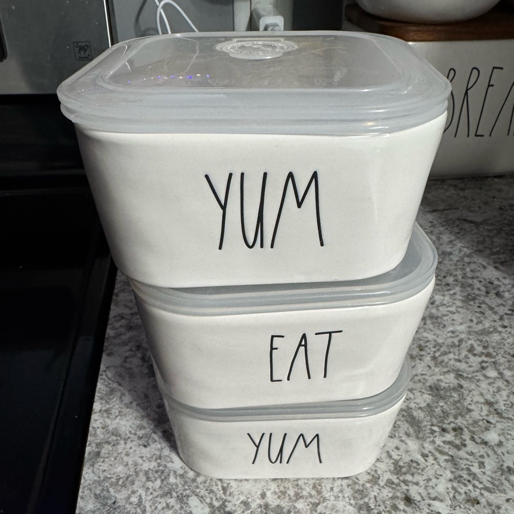 Rae Dunn ceramic tupperware.